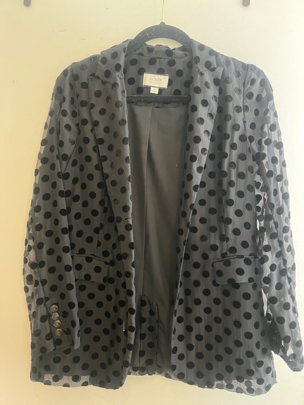J. Crew Black Polka Dot Sheer Overlay Blazer